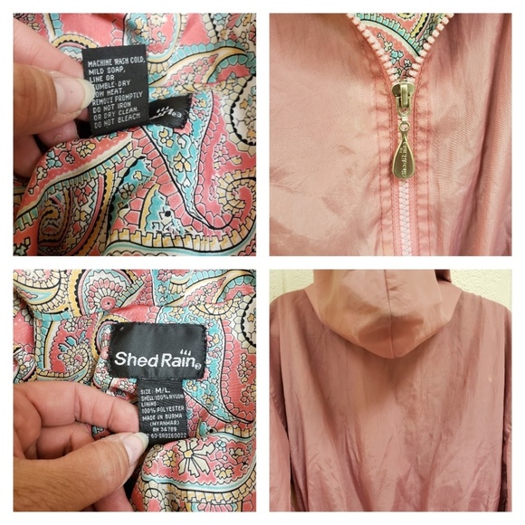 ShedRain Anorak Women's Pink Shell Paisley Lined Packable Hooded Rain Jacket - Picture 4 of 7